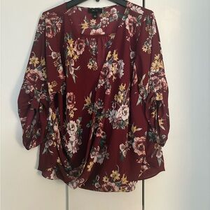 DKNY Burgundy Floral Blouse